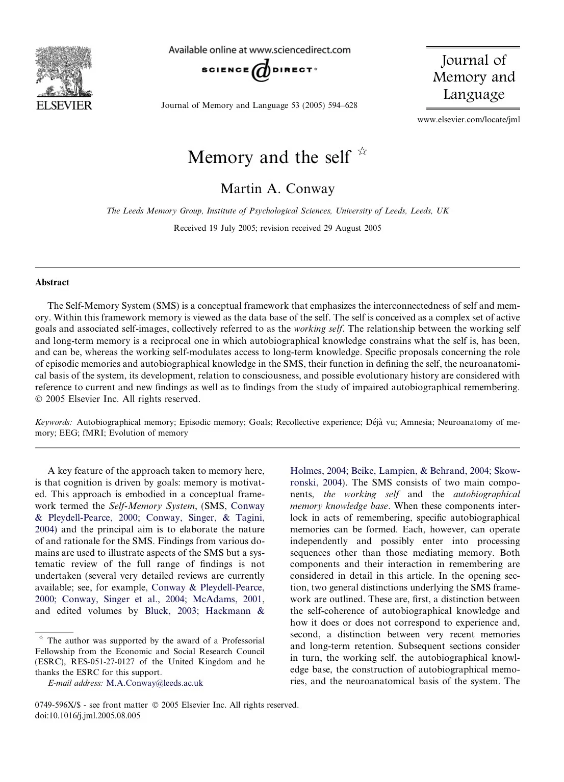 Memory and the Self